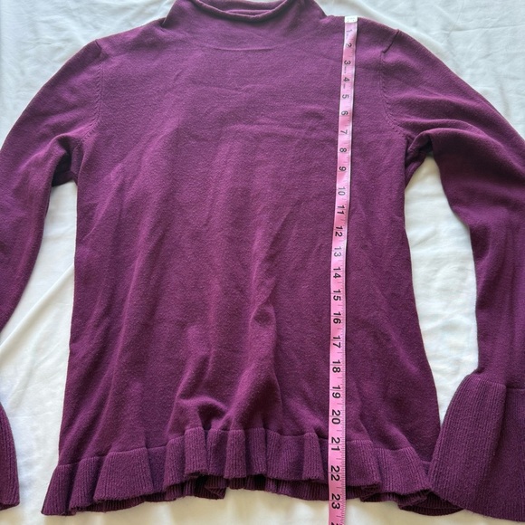 Neiman Marcus Women's Purple Mock Neck Flounce Trim Sweater Bell Sleeve Ruffle - Picture 5 of 6